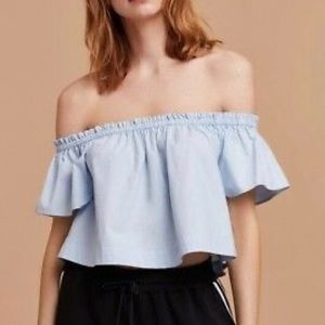 ARITZIA Blouse Crop Top Off Shoulder Blue XS
